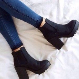 Black Faux Leather Heel Boots